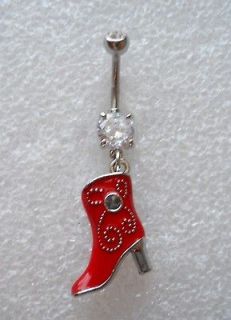   RED HIGH HEEL COWGIRL BOOT Navel Belly Button Ring COWBOY BOOTS 22