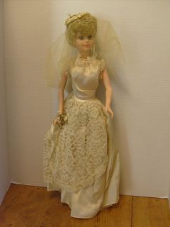 1950s Kaysam Bride doll, all original pearls, high heels 21 tall. RB 