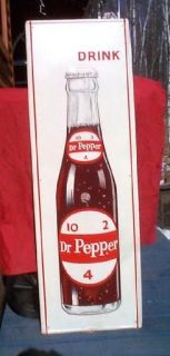   Large Dr Pepper Metal Advertising Sign w Bottle 1968 Soda Pop 10 2 4