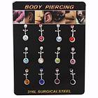 12pcs 14G Double Gem Crystal Belly Bars Navel Rings with card pack V6