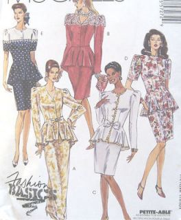 Misses 2 Piece Evening Dress Top Skirt Sewing Pattern Peplum Darts 