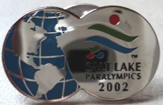 PARALYMPIC GAMES PIN Salt Lake 2002 Globe World Sivertone Blue Hat 