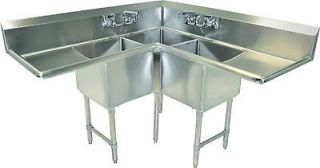   Compartment Commercial Kitchen 57 Stainless Steel Corner Sink New