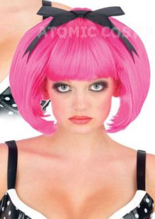 Creepy Pink Bob Wig Womens Short Doll Haircut Dolly Black Bow Gothic 