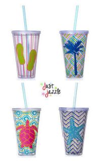   Beach Double Walled Drink Insulated Tumbler Lid Straw Pool 24 oz
