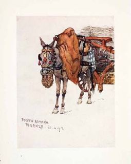   Print Goff Florence Tuscany Italy Mule Donkey Burro Harness Wagon Art