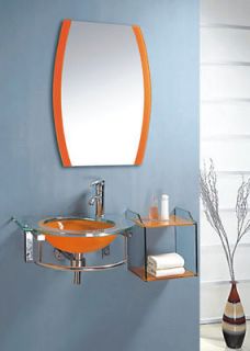 Modern Glass Vanity Bath Sink Faucet Bathroom Matching Mirror Orange