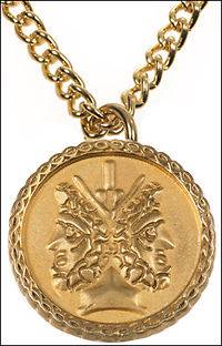 Janus 2 Sided Pendant 18 Chain 24 K Goldplated Janus Symbol Charm 