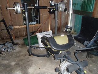 Weight bench with two bars and curl bar two weight racks two ab 