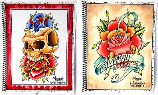 BOOKS Manny Tattoo Sketchbook Drawings Tiki Rose Skull Outlines for 