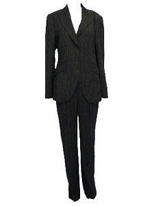 Massimo Dutti Black Grey Red Pinstripe Trouser 2 Piece Suit Size 10 12