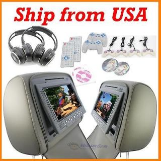 2x GRAY Headrest 7 LCD Car Monitor SONY DVD Player plus 2 headphones 