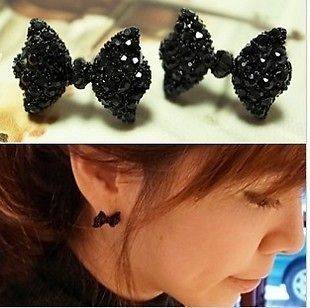   Cute Black Rhinestone Crystal Bowknot Bow Tie Stud Earring NEW