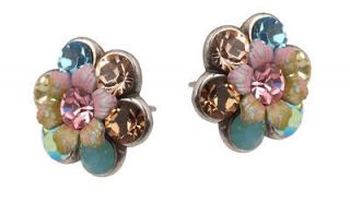 Michal Negrin Nice Stud Earings with Blue, Pink Crystals & Hand 