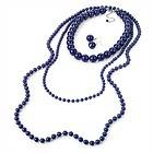 FAB 4 piece bead necklace and earring set, Red, white or navy blue 