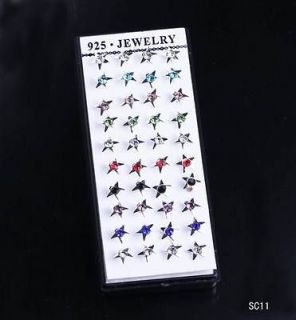   Mix Color 925 Sterling Silver Stud Earrings Crystal STAR Eardrop SC11