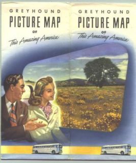 1946 Greyhound Bus Lines Picture Map of US /Brochure with routes/Great 