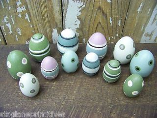   Set Lot 12 Decorative Decorated Wood Wooden Painted Easter Eggs