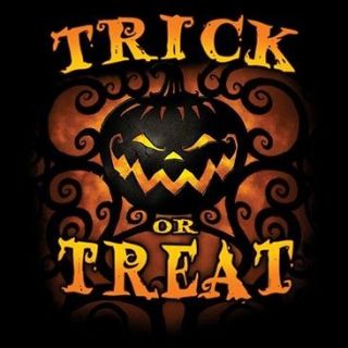 TRICK OR TREAT SCROLL DESIGN SHIRT WICCAN PAGAN WITCH COSTUME PUMPKIN 