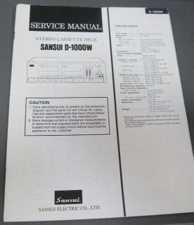 Service Manual SANSUI D 1000W Stereo Cassette Deck ORIGINAL MANUAL