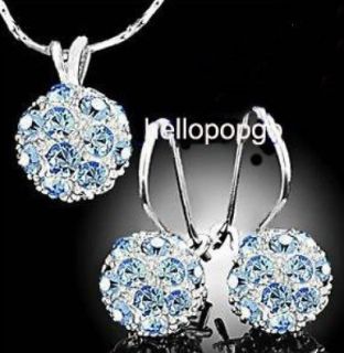 18K White Gold GP Swarovski Crystal Blue Necklace AND Earrings set 