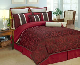 12 pcs Set Queen Dark Red Cherry Blossom Comforter set With Matching 