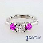   White Gold Round Cut Diamond & Pink Sapphire Engagement Ring 1.65 CT