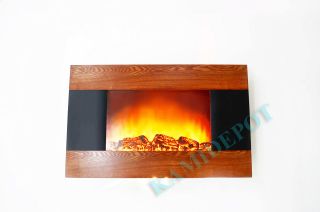   Wood Trim Panel Electric Fireplace Heater Wall Mount style Flame Light