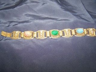 Set of 2 Vintage Multi Colored Egyptian Scarab Beetle Link Bracelets