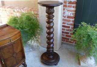TALL Antique French Carved Oak Barley Twist Pedestal Stand Table Plant 