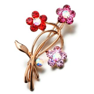 PUGSTER RED FLOWER CRYSTAL BROOCH PIN A83