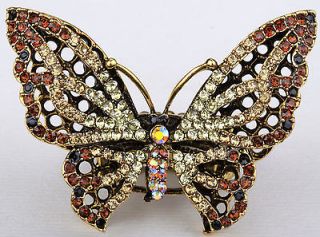 Gold brown swarovski crystal butterfly pendant pin brooch jewelry