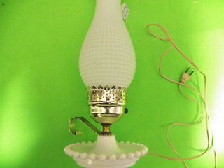 Milk Glass Boudior Table Lamp Hobnail Shade Beaded Base Vintage