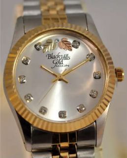   Black Hills Gold by Elgin Two Tone Bracelet Crystal 12k Silver Watch