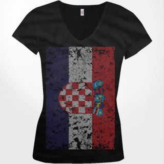   Flag with Coat of Arms Croatia Ethnic Pride Fun Juniors V Neck T Shirt