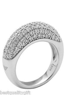 EMPORIO ARMANI S/SILVER+PAVE CRYSTAL WOMEN RING EG2893 NEW+POUCH MSRP 