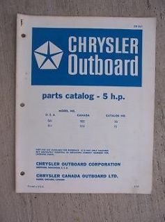 1968 Chrysler Outboard Parts Manual 5 HP Model 501 511 501 512 Owner 