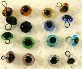 14 Pair 4mm Mix colors GLASS EYES with wire LooPs