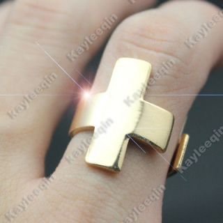 Fab Woman Polish Gold Double Cross Crucifix Finger Ring Goth Punk 