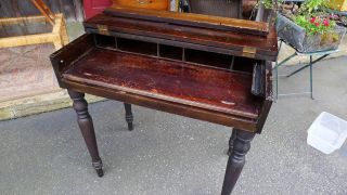 Antique Writing Desk NY Leg Flip Top Computer Silde out Tray hard Wood 