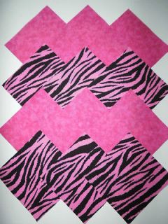 32 Hot Pink Zebra Print 5 Fabric Quilt Squares