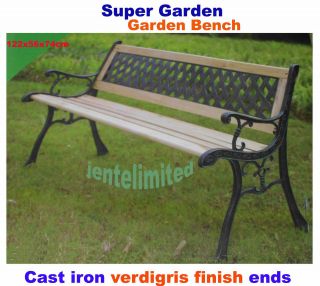   iron 3 seater patio garden outdoor bench wooden park seat furniture
