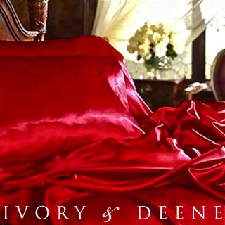 Luxury Vivid RED Silk Satin QUEEN SIZE Bed Sheet Set NEW Hotel Bedding 