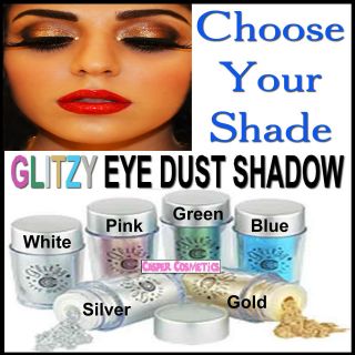 Dazzle & Glitz Eyeshadow Dust Pot Green Blue Black White Silver Khaki 
