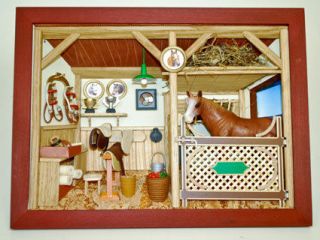 German old fashion wooden 3   D picture box   Diorama   HORSE STABLE 