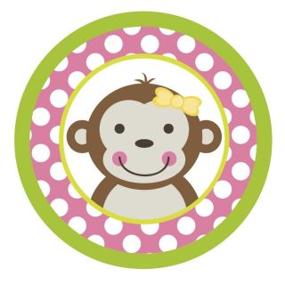 Mod Monkey Girl {Pink Polka Dots} Edible ROUND Cake Topper Decoration