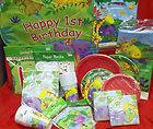 Jungle Buddies 1st Birthday Party Pack w/16 invites, 24 red plates, 32 