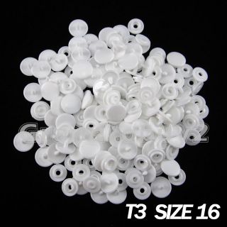   PLASTIC RESIN WHITE SNAPS BUTTON FASTENERS PRESS STUD POPPERS SIZE 16