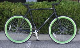 Fixed Gear Bike Fixie Bike Road Bicycle 58cm Black w Deep 43mm Green 