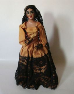 Vintage Spain Flamenco Dancer Black & White Dress Doll